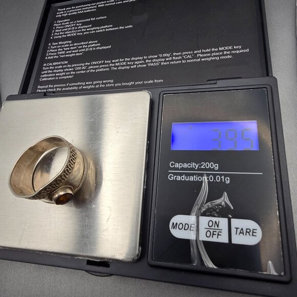 VTG Sterling Silver 925 Baltic Amber Ring Size 13.5 Wide Band Turkish Style 3.95 - Picture 7 of 10